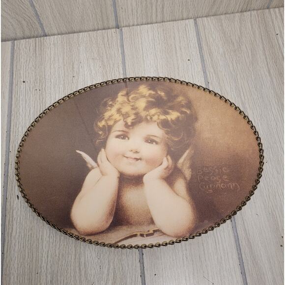 Vtg Bessie Pease Gutmann Framed Print Of Baby Angel W/Chain Edge & Hanger 8x11 - Picture 5 of 7